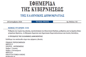 Δημοσιεύθηκε ο νόμος 5336/2026 για την αλιεία, τον Αλιευτικό Κώδικα και τις Σχολές Επαγγελμάτων Κρέατος